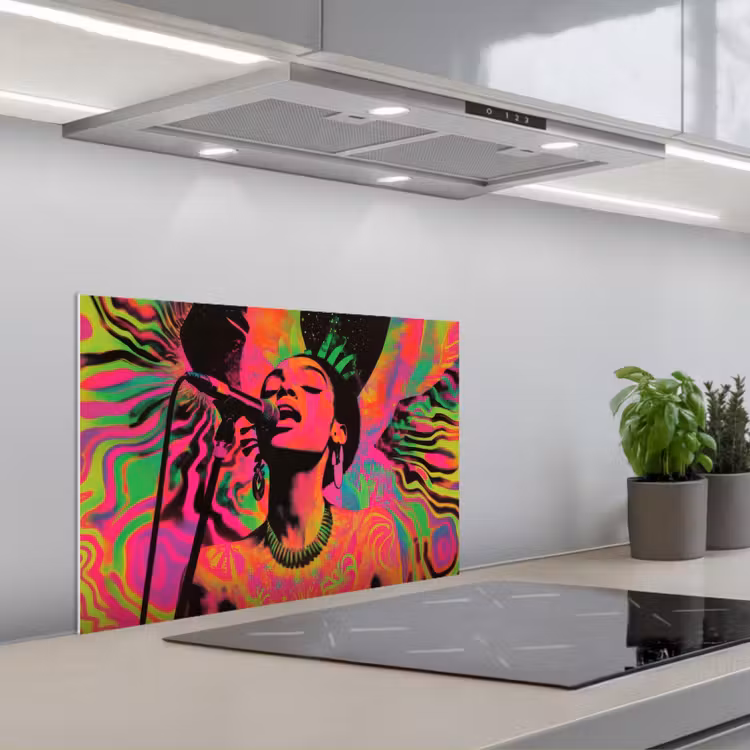 Spritzschutz Küche - Neon - Frau - Mikrofon — 1