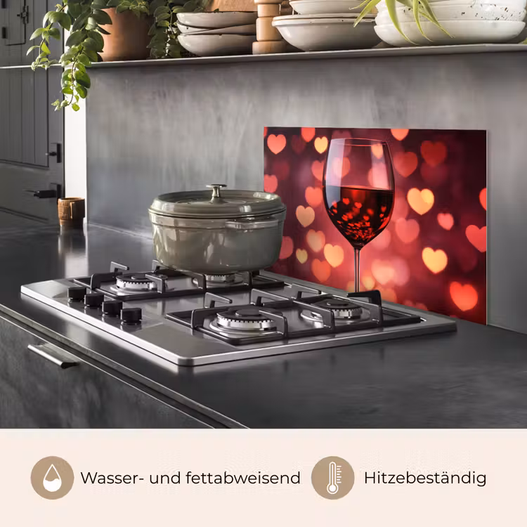 Spritzschutz Küche - Rot - Wein - Herzen — 2