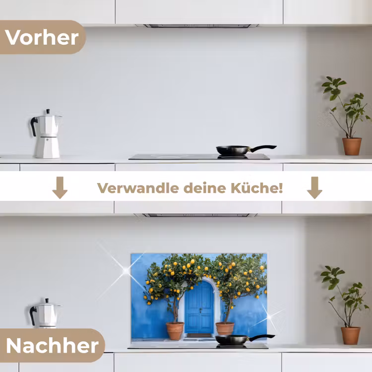 Spritzschutz Küche - Zitronenbäume - Gelb - Tür - Töpfe — 7
