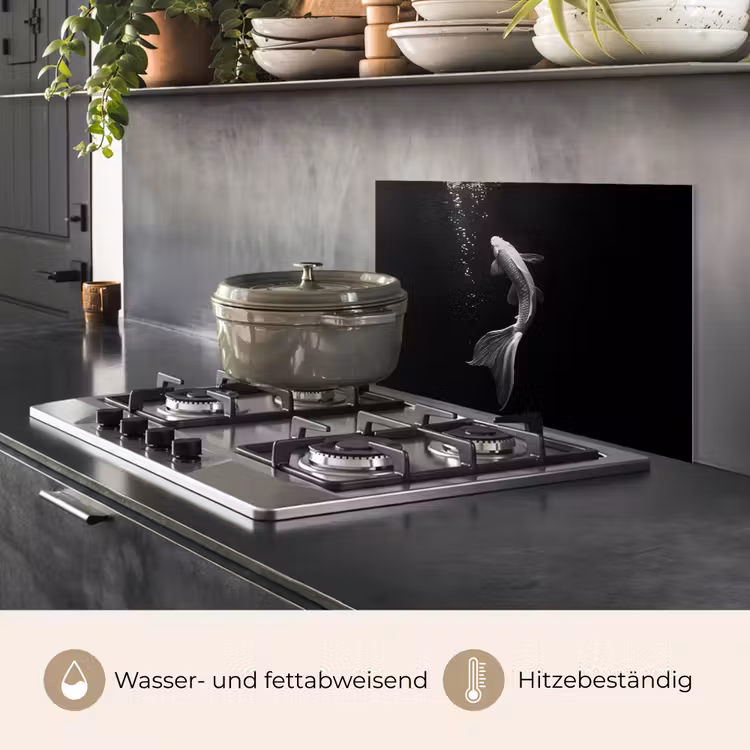 Spritzschutz Küche - Koi - Fisch - Weiß - Schwarz — 2