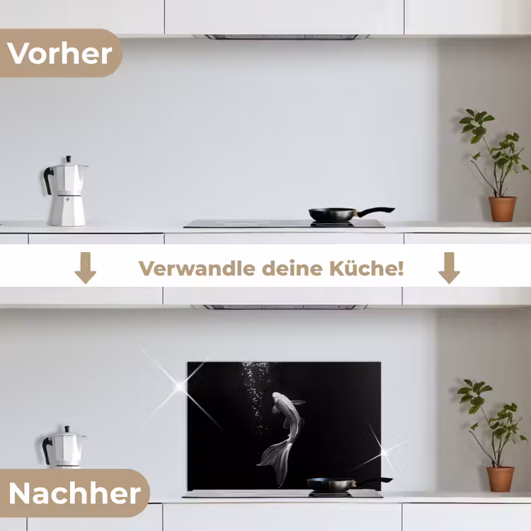Spritzschutz Küche - Koi - Fisch - Weiß - Schwarz — 7