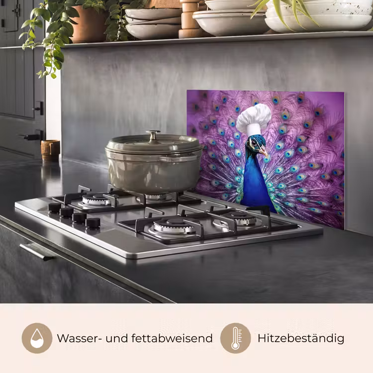 Spritzschutz Küche - Pfau - Kochmütze - Cool - Lila — 2