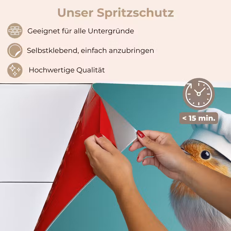 Spritzschutz Küche - Rotkehlchen - Vogel - Kochmütze - Sockel — 4