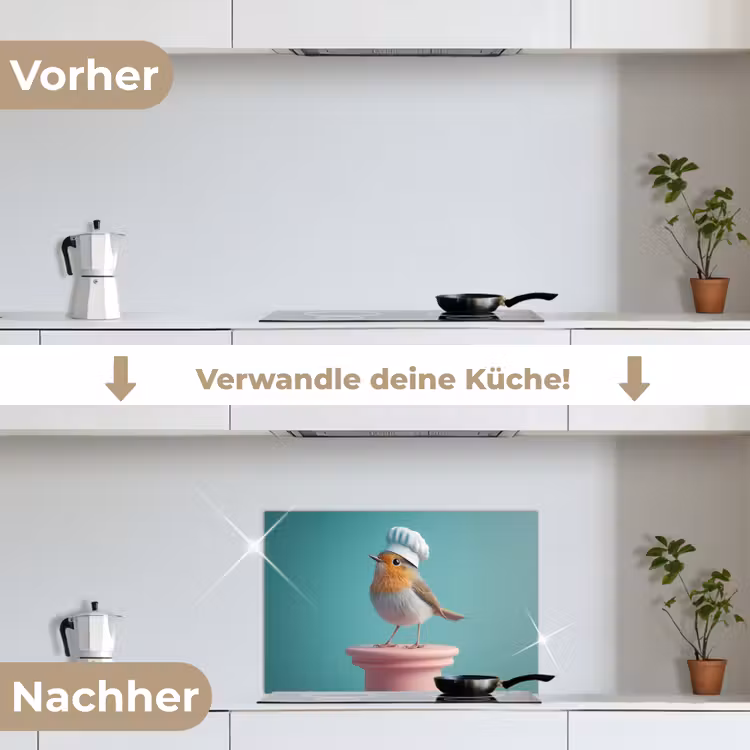 Spritzschutz Küche - Rotkehlchen - Vogel - Kochmütze - Sockel — 7