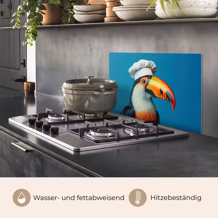 Spritzschutz Küche - Tukan - Papagei - Vogel - Kochmütze — 2