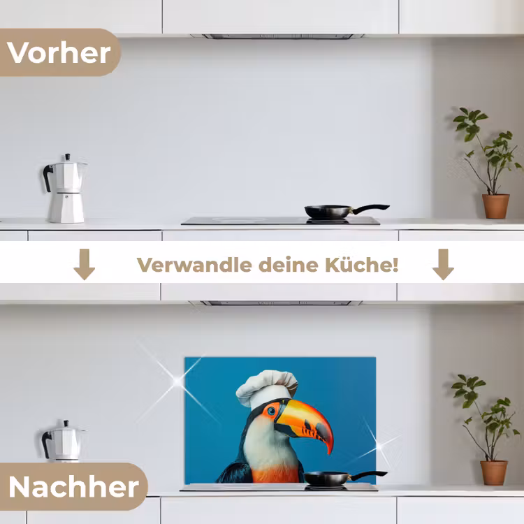 Spritzschutz Küche - Tukan - Papagei - Vogel - Kochmütze — 7