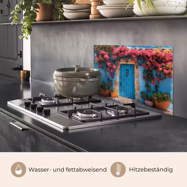 Spritzschutz Küche - Tür - Holz - Blumen - Blau — 2