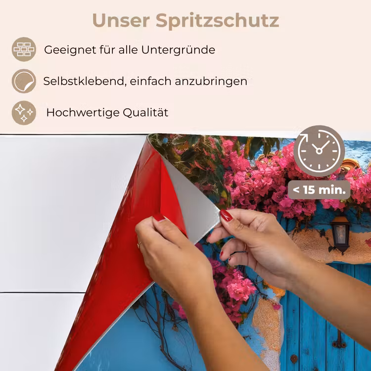 Spritzschutz Küche - Tür - Holz - Blumen - Blau — 4