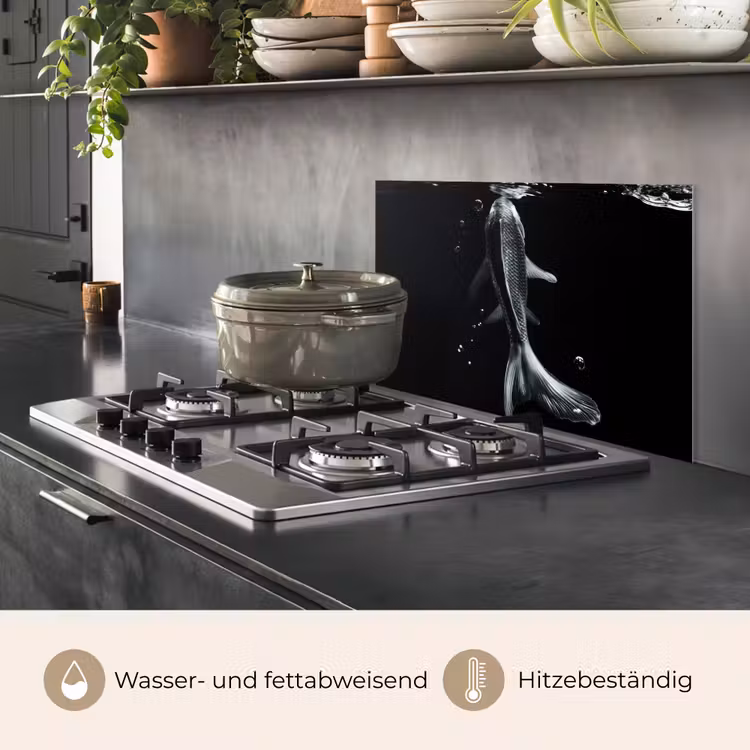 Spritzschutz Küche - Koi - Fisch - Wasser - Schwarz — 2