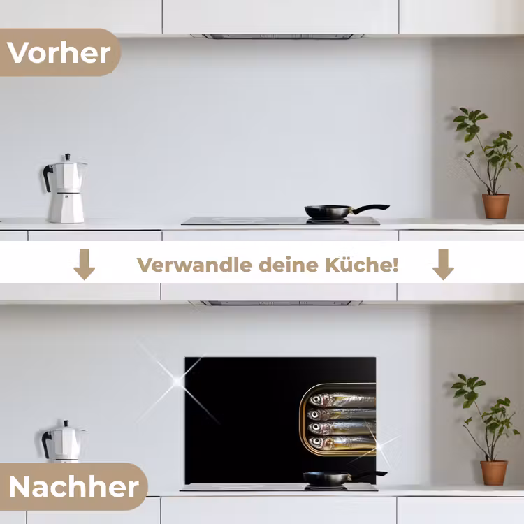 Spritzschutz Küche - Sardinen - Dose - Schwarz - Fisch — 7