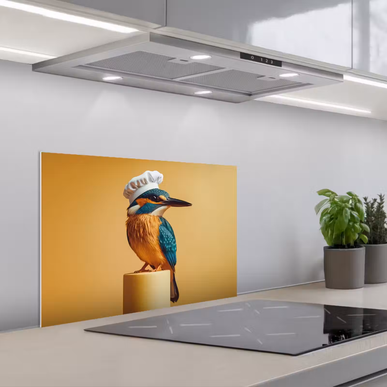 Spritzschutz Küche - Eisvogel - Säule - Kochmütze - Vogel — 1