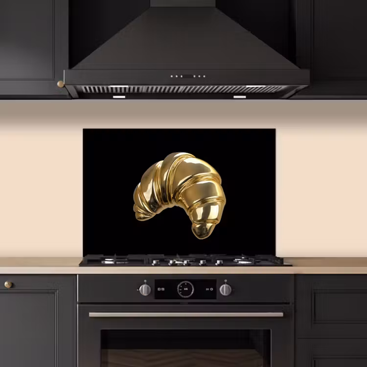 Spritzschutz Küche - Croissant - Brot - Gold - Schwarz — 5