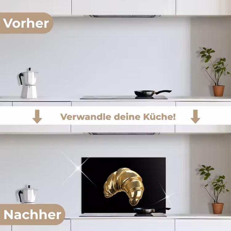 Spritzschutz Küche - Croissant - Brot - Gold - Schwarz — 7