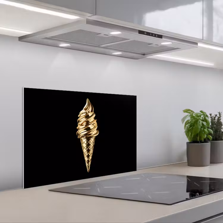 Spritzschutz Küche - Eiscreme - Gold - Schwarz - Lebensmittel — 1