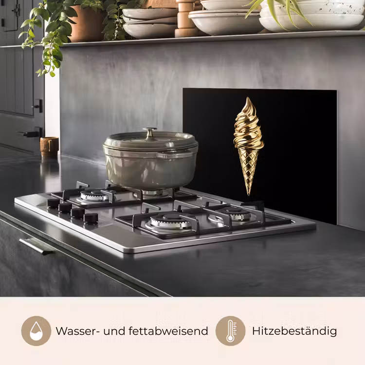 Spritzschutz Küche - Eiscreme - Gold - Schwarz - Lebensmittel — 2