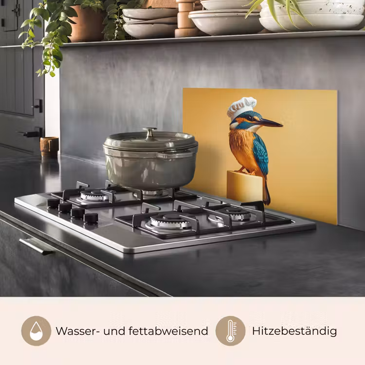 Spritzschutz Küche - Eisvogel - Säule - Kochmütze - Vogel — 2