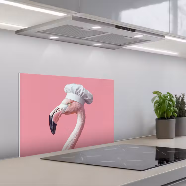 Spritzschutz Küche - Flamingo - Rosa - Kochmütze - Vogel — 1
