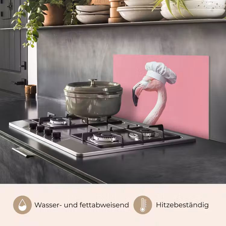 Spritzschutz Küche - Flamingo - Rosa - Kochmütze - Vogel — 2