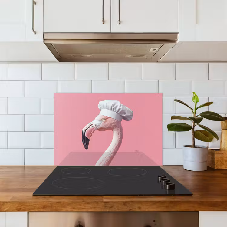 Spritzschutz Küche - Flamingo - Rosa - Kochmütze - Vogel — 3