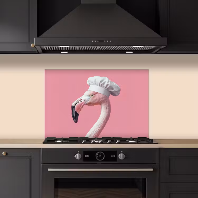 Spritzschutz Küche - Flamingo - Rosa - Kochmütze - Vogel — 5