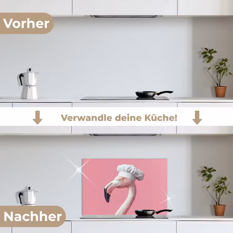 Spritzschutz Küche - Flamingo - Rosa - Kochmütze - Vogel — 7