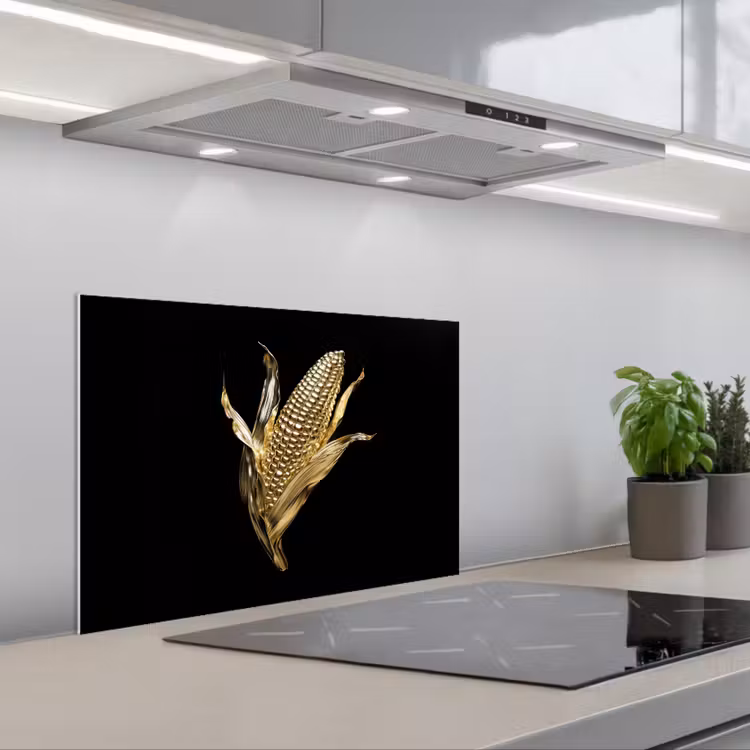 Spritzschutz Küche - Mais - Lebensmittel - Gold - Schwarz — 1