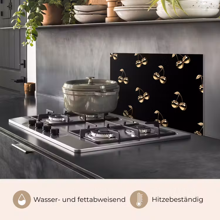 Spritzschutz Küche - Muster - Kirsche - Gold - Chrom — 2