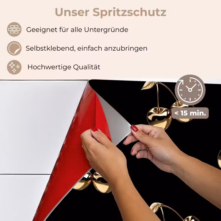 Spritzschutz Küche - Muster - Kirsche - Gold - Chrom — 4