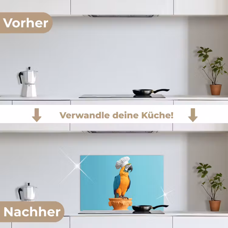 Spritzschutz Küche - Papagei - Kochmütze - Lustig - Vogel — 7