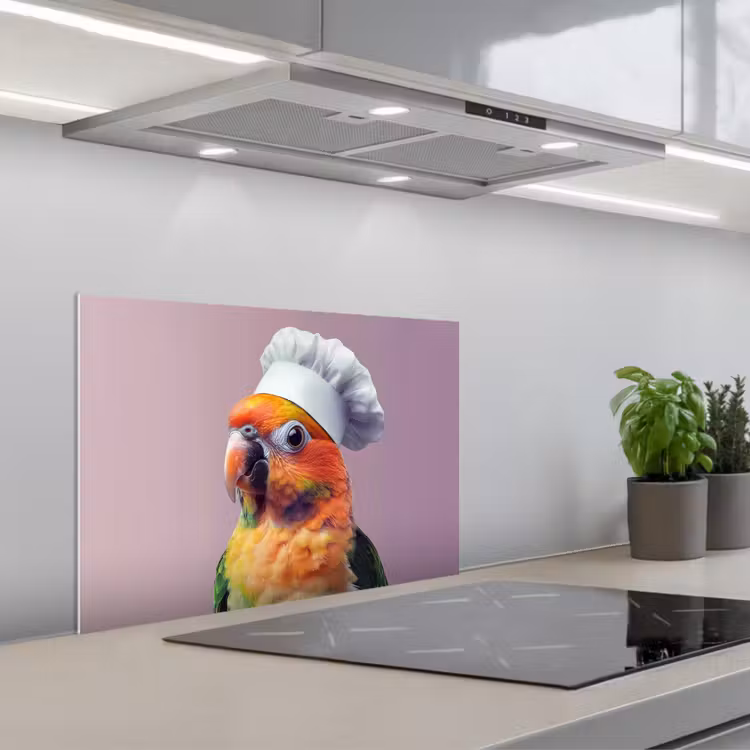 Spritzschutz Küche - Papagei - Kochmütze - Neugierig - Vogel — 1