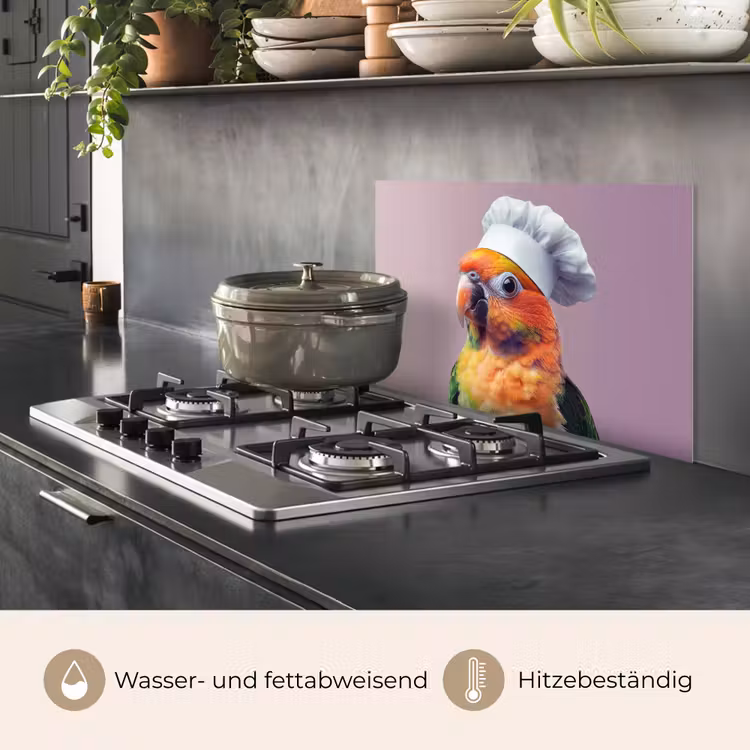 Spritzschutz Küche - Papagei - Kochmütze - Neugierig - Vogel — 2
