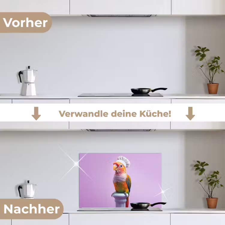 Spritzschutz Küche - Papagei - Kochmütze - Säule - Vogel — 7
