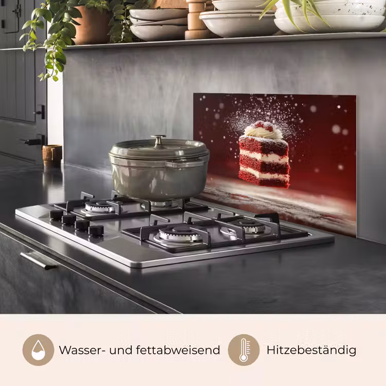 Spritzschutz Küche - Rot - Samt - Torte - Essen — 2