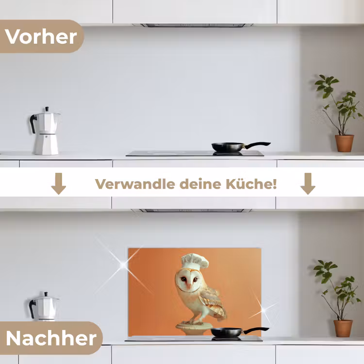 Spritzschutz Küche - Schleiereule - Kochmütze - Orange - Vogel — 7