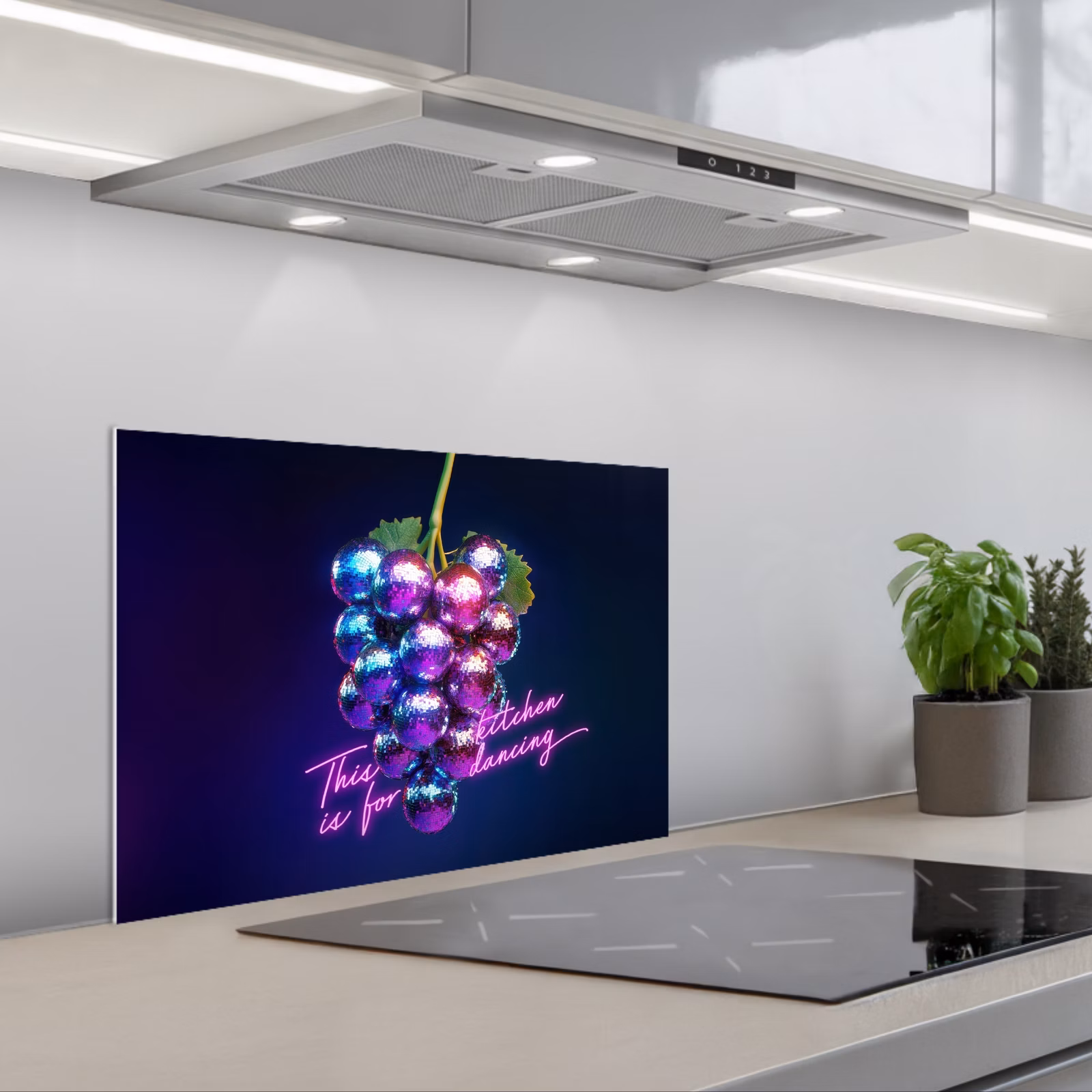 Spritzschutz Küche - Zitat - Neon - Disco - Weintrauben — 1