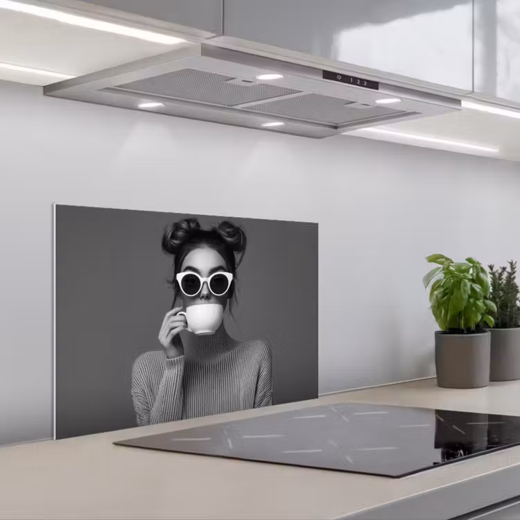 Spritzschutz Küche - Frau - Kaffee - Schwarz - Weiß — 1