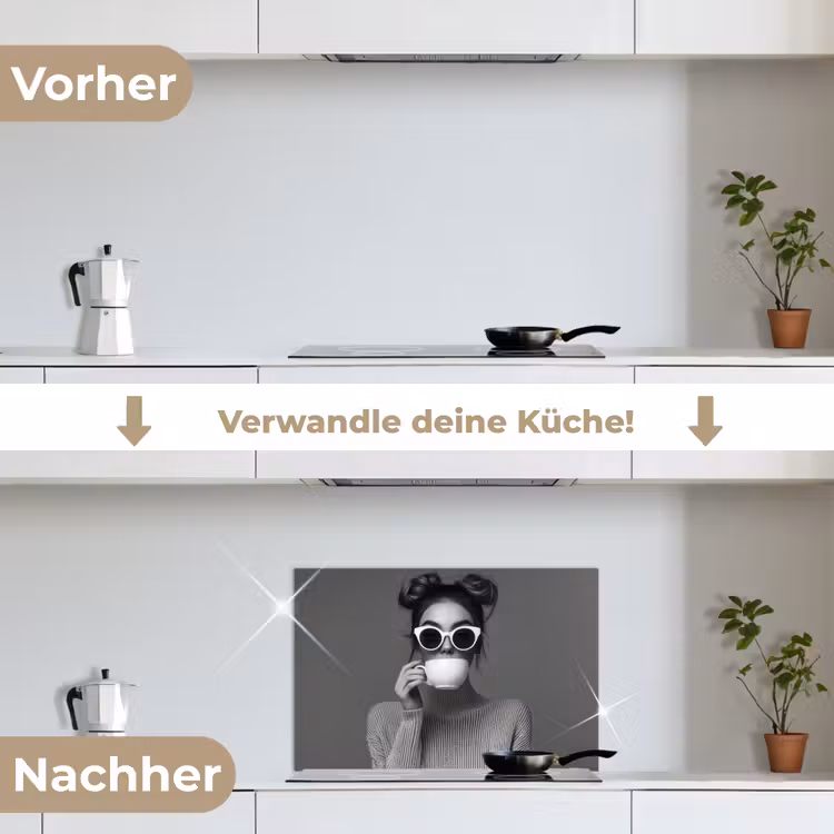 Spritzschutz Küche - Frau - Kaffee - Schwarz - Weiß — 7