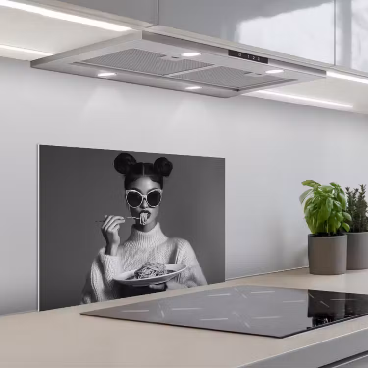 Spritzschutz Küche - Frau - Nudeln - Sonnenbrille — 1