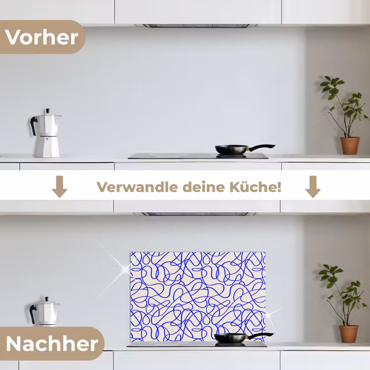 Spritzschutz Küche - Muster - Beige - Blau - Linien — 7