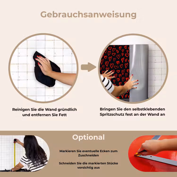 Spritzschutz Küche - Schwarz - Herzen - Rot — 6