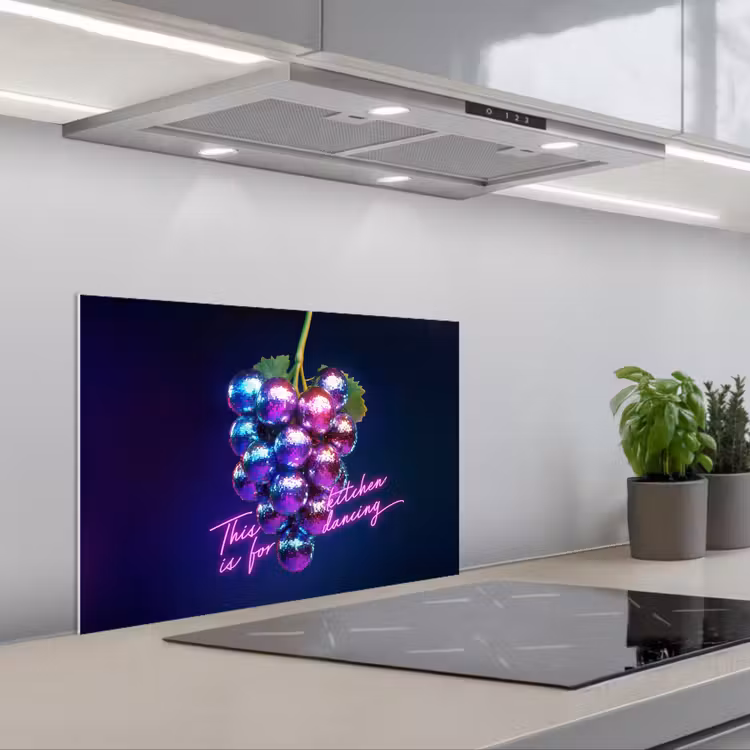 Spritzschutz Küche - Zitat - Neon - Disco - Weintrauben — 1