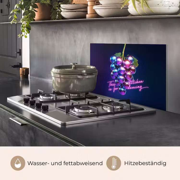 Spritzschutz Küche - Zitat - Neon - Disco - Weintrauben — 2