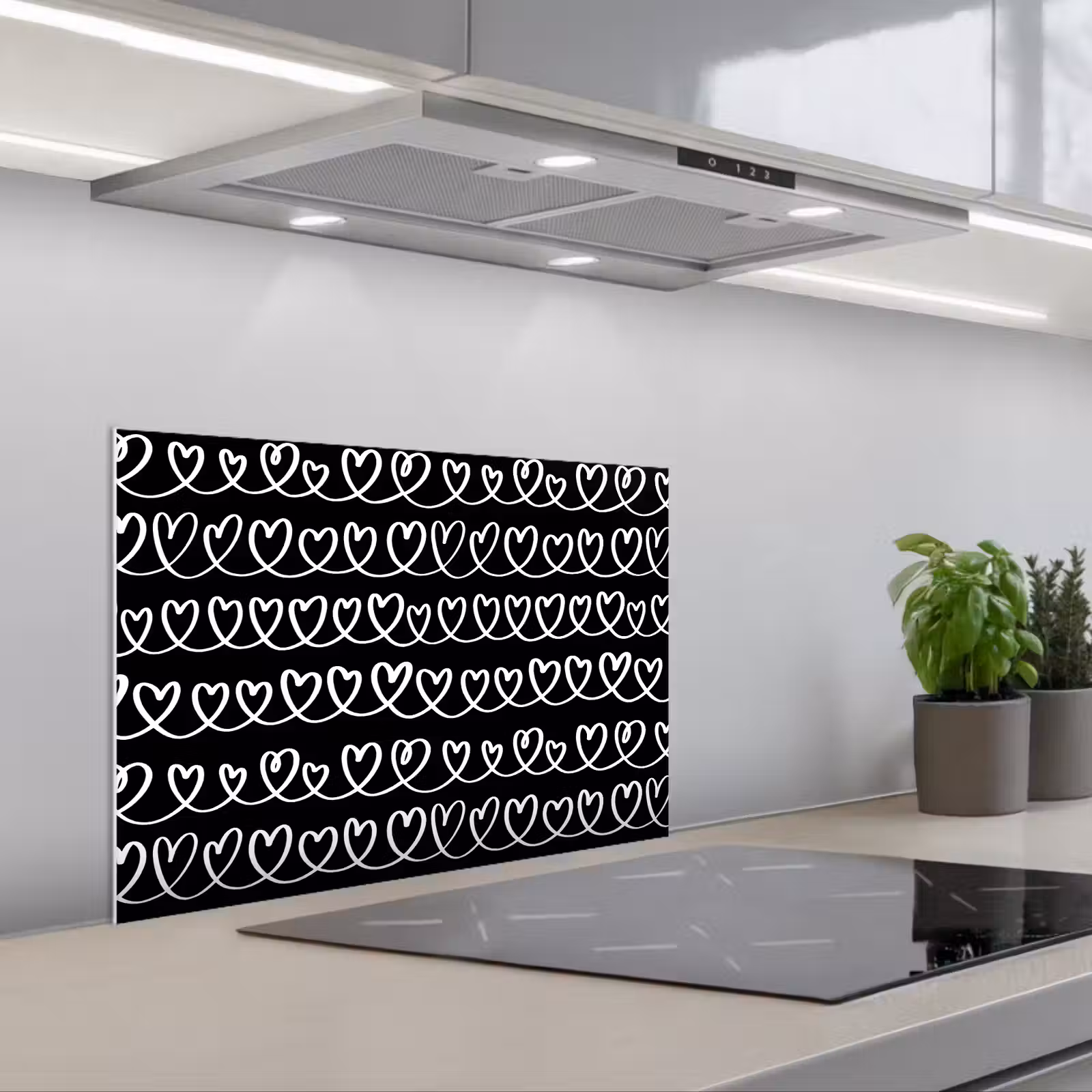 Spritzschutz Küche - Herzen - Interlaced - Schwarz - Weiß — 1