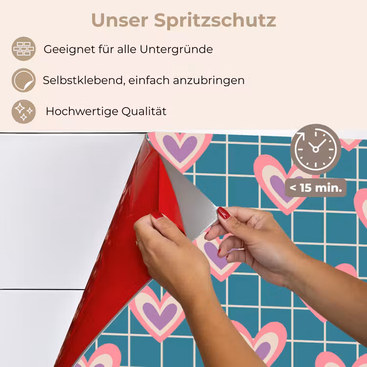 Spritzschutz Küche - Herzen - Gitternetz - Muster - Blau — 4