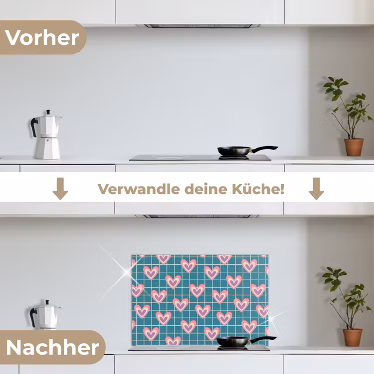 Spritzschutz Küche - Herzen - Gitternetz - Muster - Blau — 7