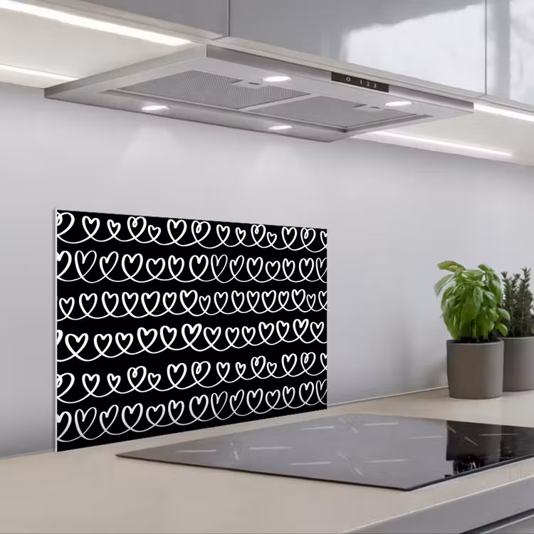 Spritzschutz Küche - Herzen - Interlaced - Schwarz - Weiß — 1