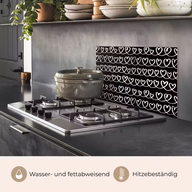 Spritzschutz Küche - Herzen - Interlaced - Schwarz - Weiß — 2