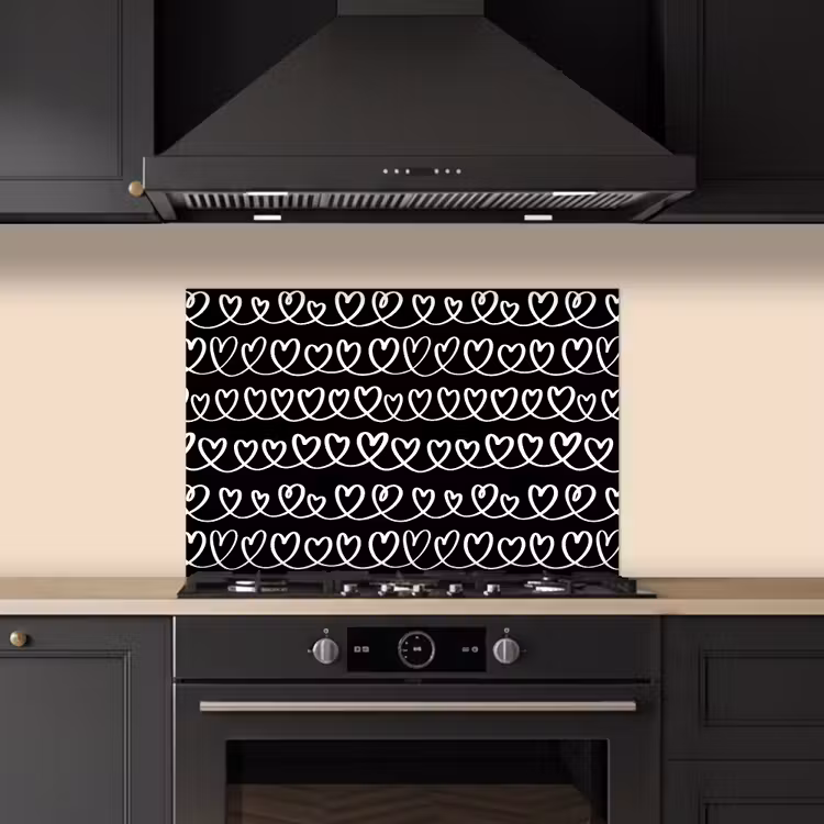 Spritzschutz Küche - Herzen - Interlaced - Schwarz - Weiß — 5