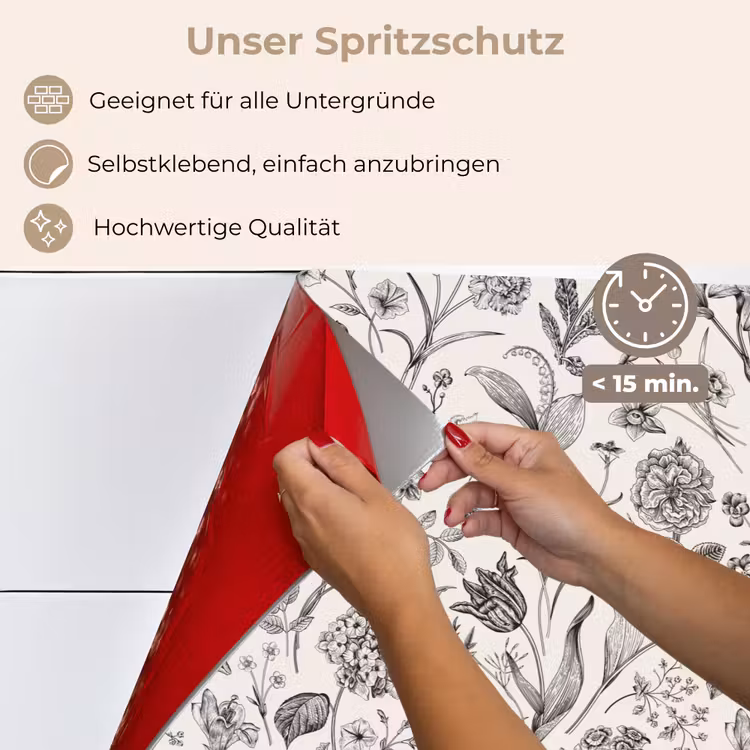 Spritzschutz Küche - Klassisch - Schwarz - Weiß - Geblümt — 4