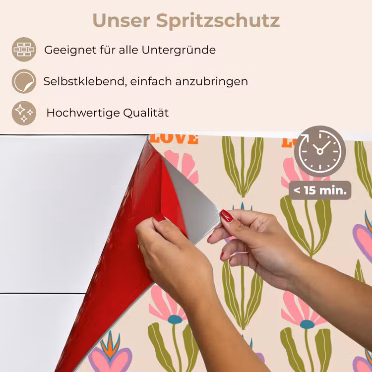 Spritzschutz Küche - Liebe - Muster - Blumen - Herzen — 4